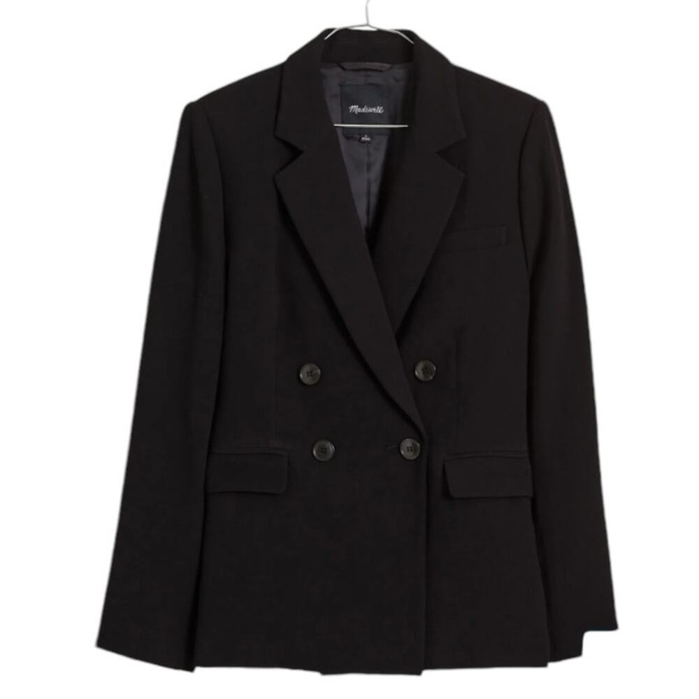 New Madewell Rosedale Double Breasted Long Line Blazer in Crepe Black Size 8
